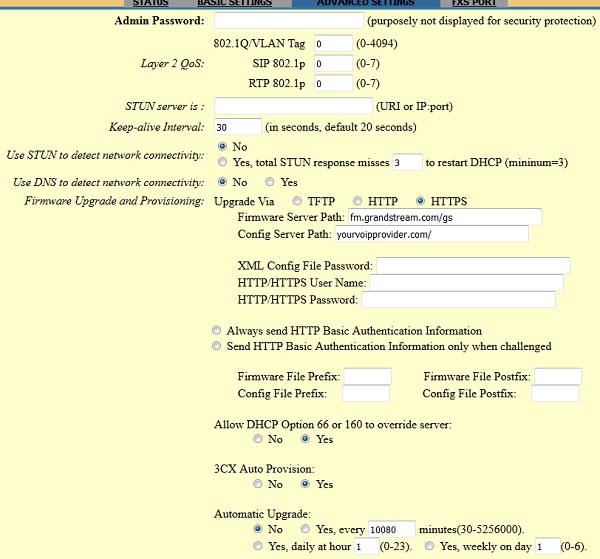 HT701 Advanced Settings