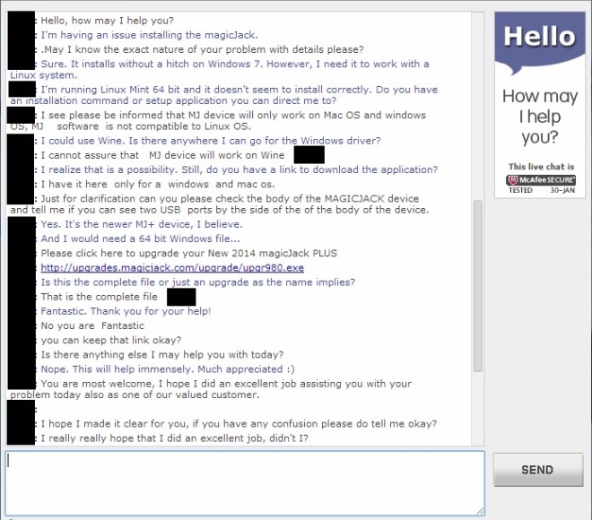 Customer service chat window