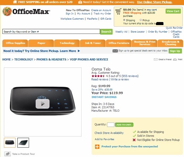 Ordering Ooma at OfficeMax