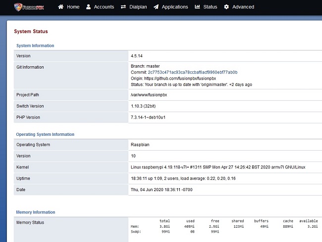 FusionPBX System Status