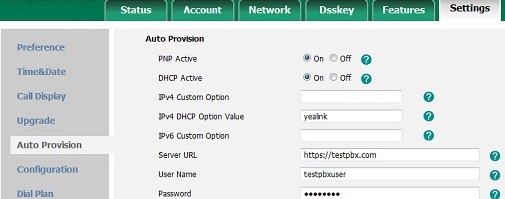 Yealink Auto Provision Settings