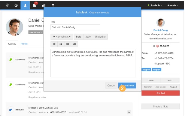Talkdesk Adding Notes to a Call