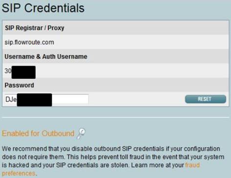 Flowroute SIP Credentials